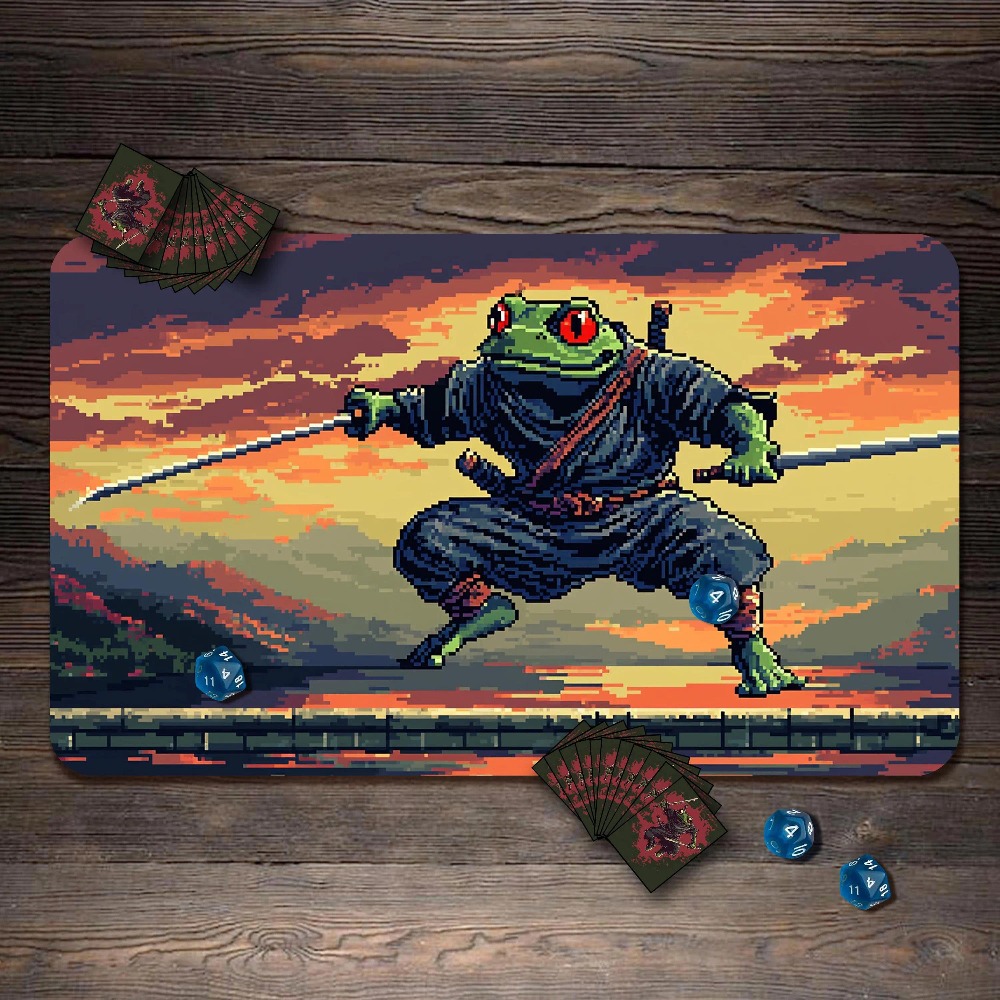 Retro Gaming Desk - Retro Pixel Frog Samurai Gaming Desk