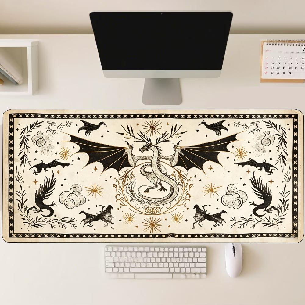 Retro Gaming Desk - Vintage Old Paper Dragon Large Mouse