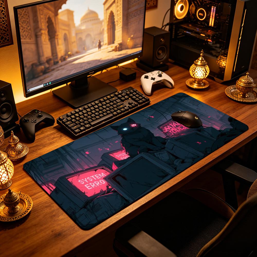 Cyberpunk Black Cat Large Gami - Retro Gaming Desk 评论和价格